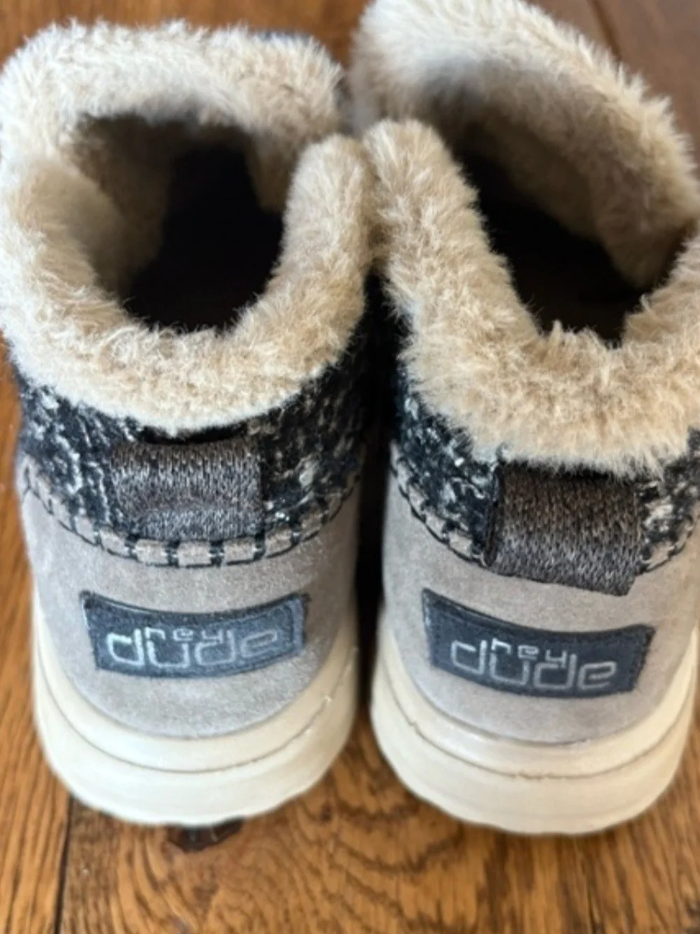 Hey Dude Women's Black and Cream Furry-Lined Slip-On Booties